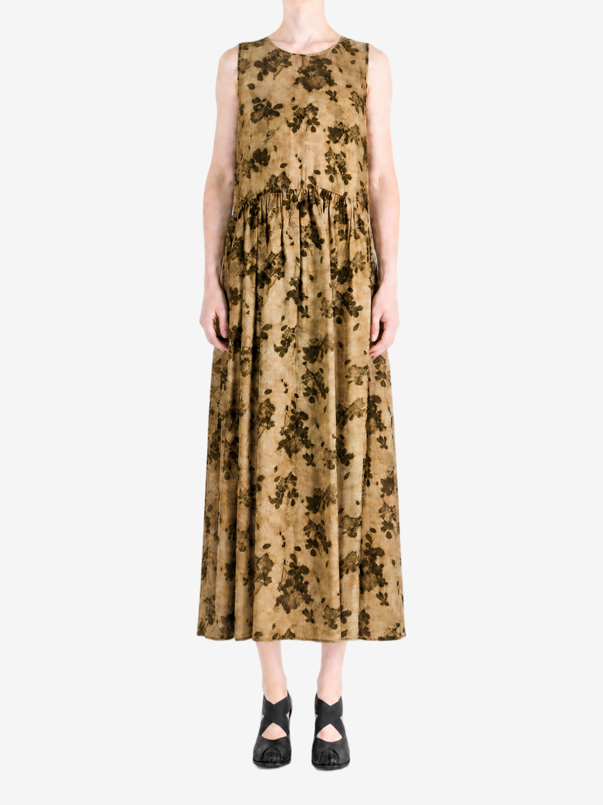 Tan dress, full body view