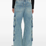 Blue pants worn by a person, showing the pants fit