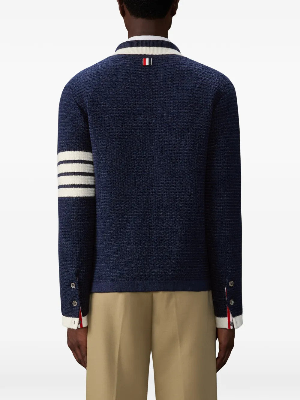 Navy knitwear, full body view