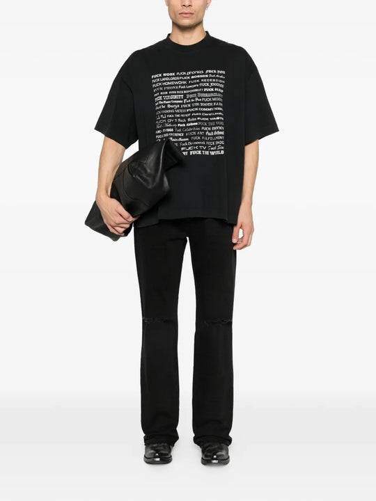 Black t-shirt, full body view