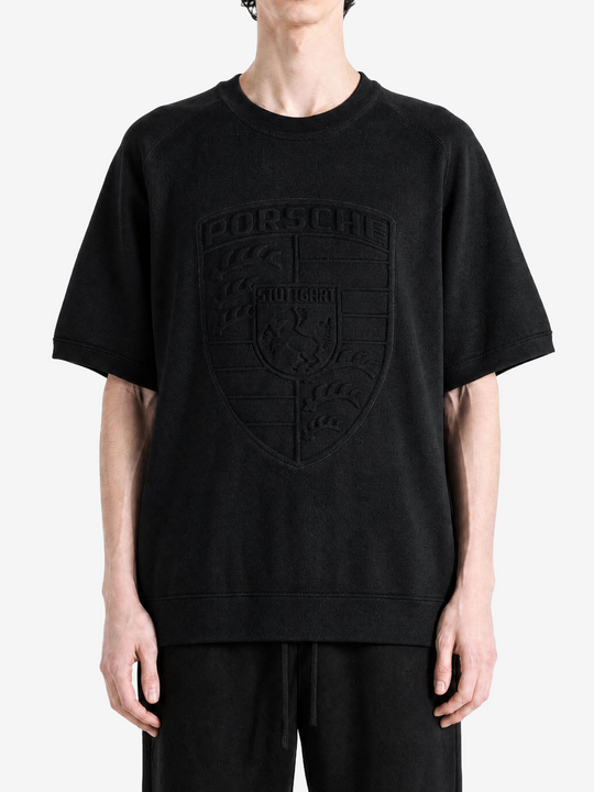 Black t-shirt, full body view