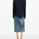 Blue skirt, full body view