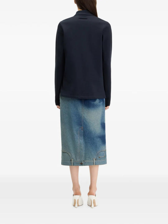 Blue skirt, full body view