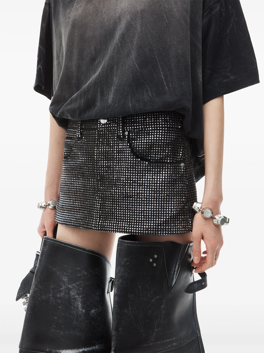 ALEXANDER WANG - Women Mini Skirt All Over Distressed Crystal