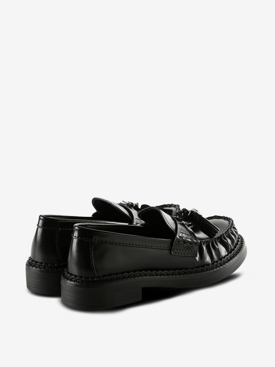 Black loafer, back view
