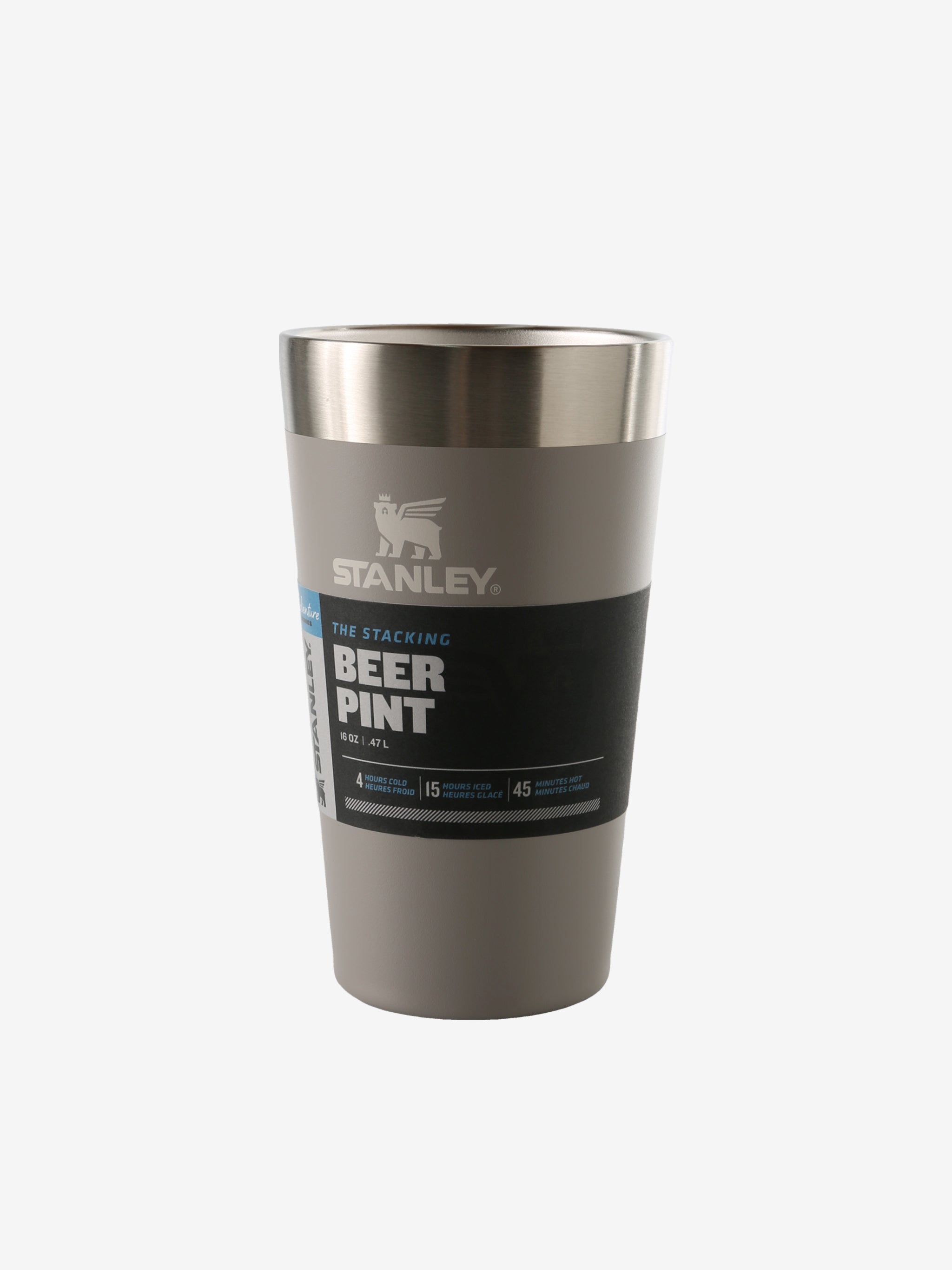 Grey stacking pint, front view
