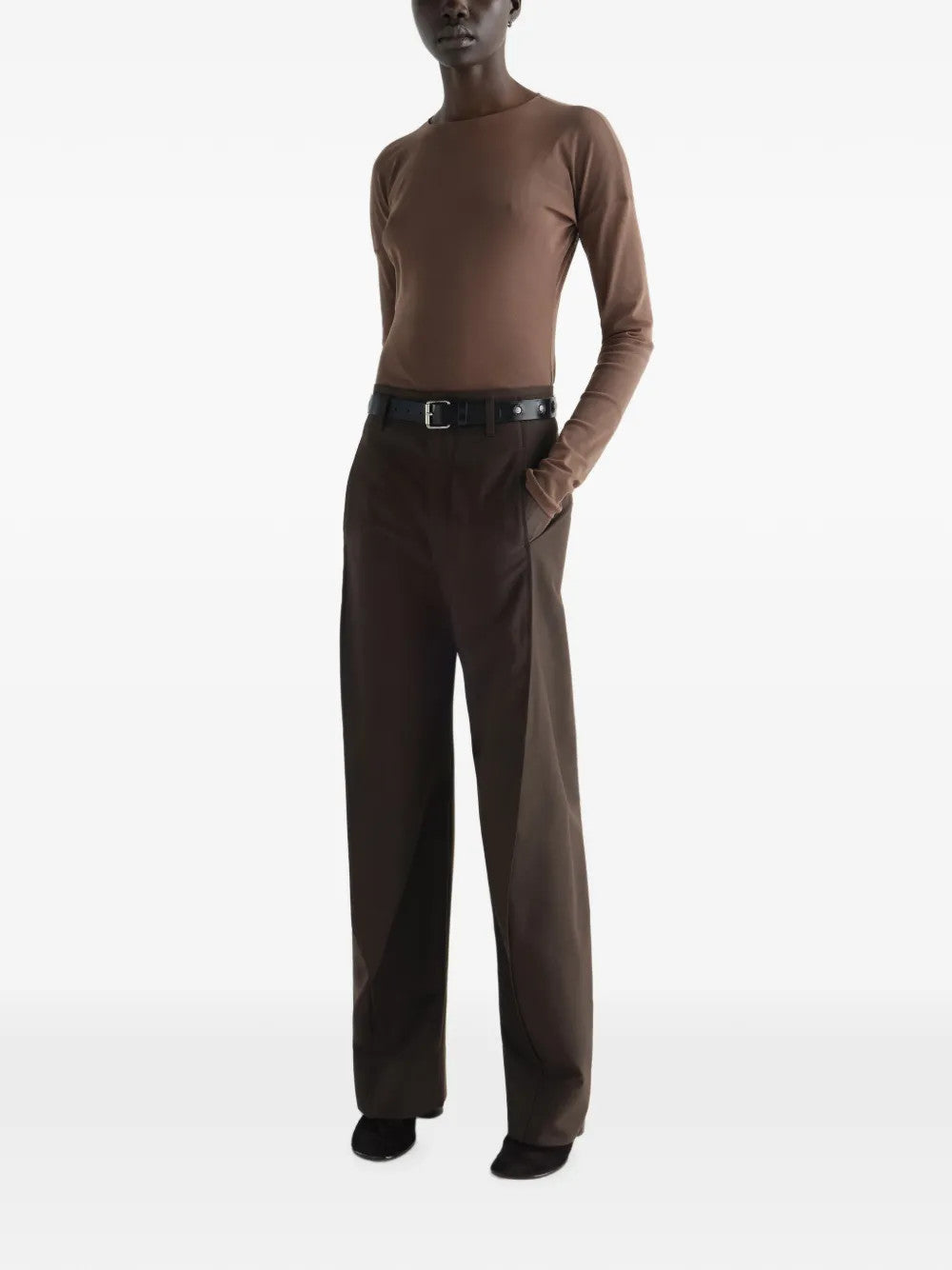 Brown top, full body view