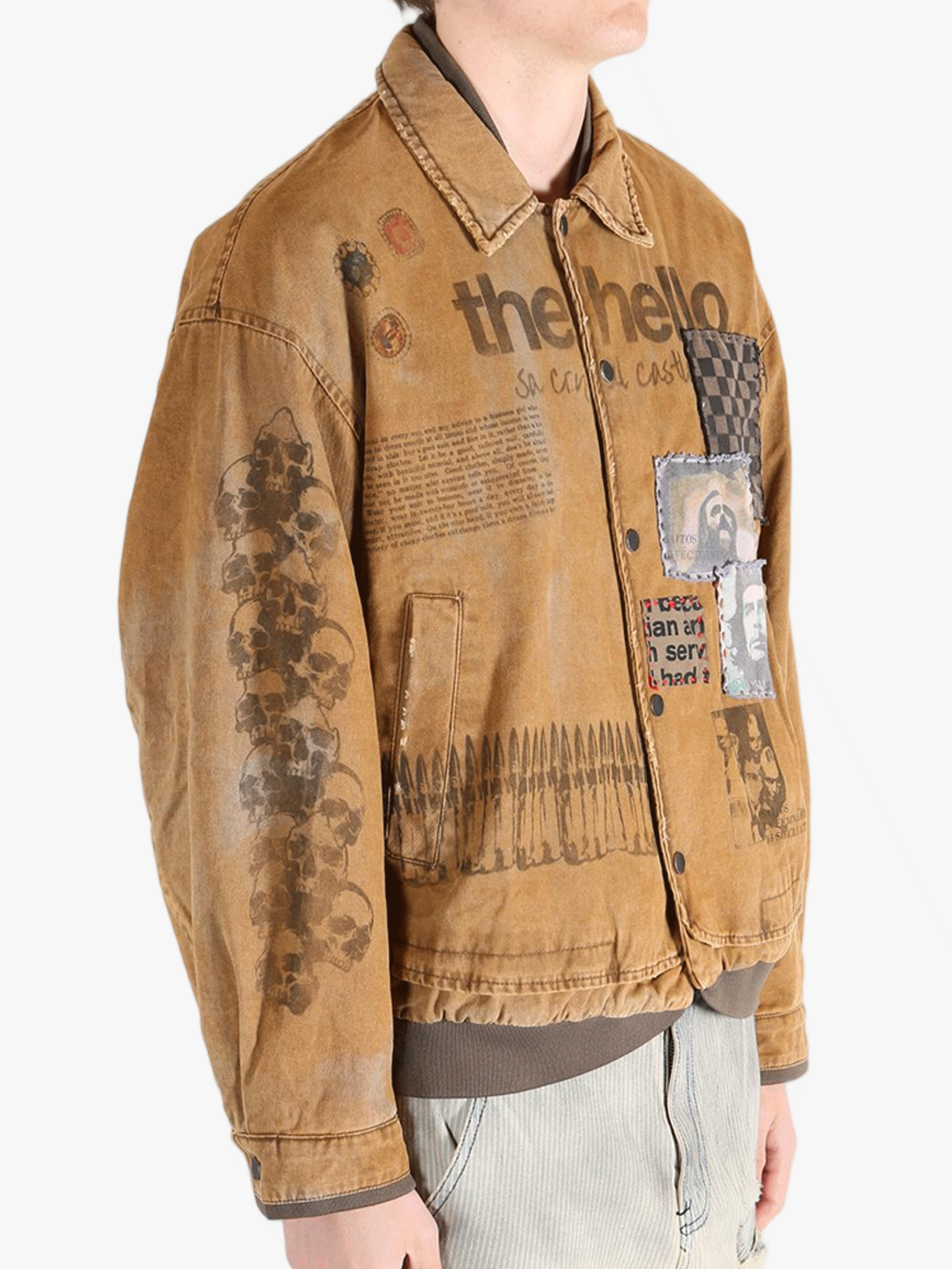 Brown jacket worn by a person, showing the jacket's fit