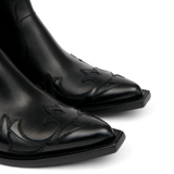 Close up of black boot, showing texture of the Calf Leather fabric