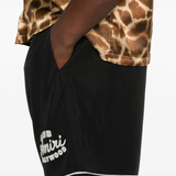 Close up of black shorts, showing texture of the modal fabric