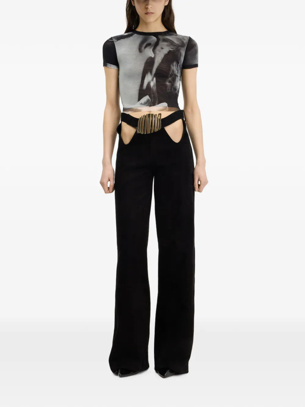 Black t-shirt, full body view