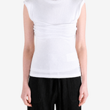White top worn by a person, showing the top fit