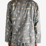 Grey pajama worn by a person, showing the pajama's fit