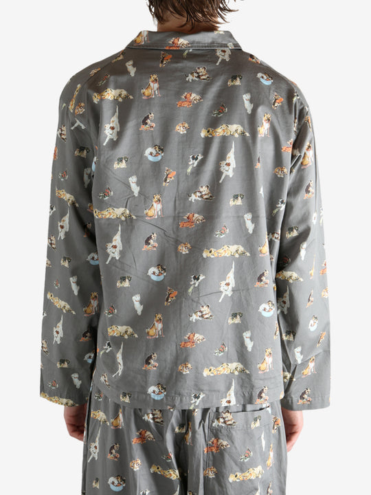 Grey pajama worn by a person, showing the pajama's fit