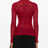 Red top worn by a person, showing the top's fit