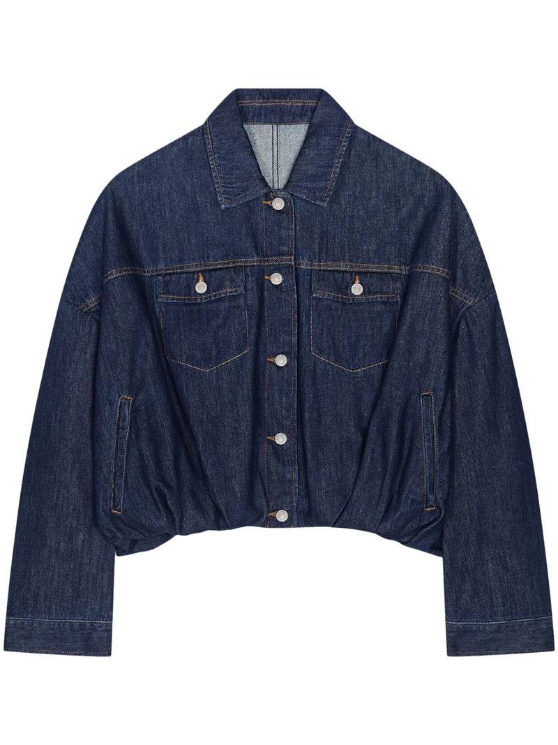 Blue denim jacket, front view