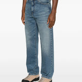 Blue pants, full body view
