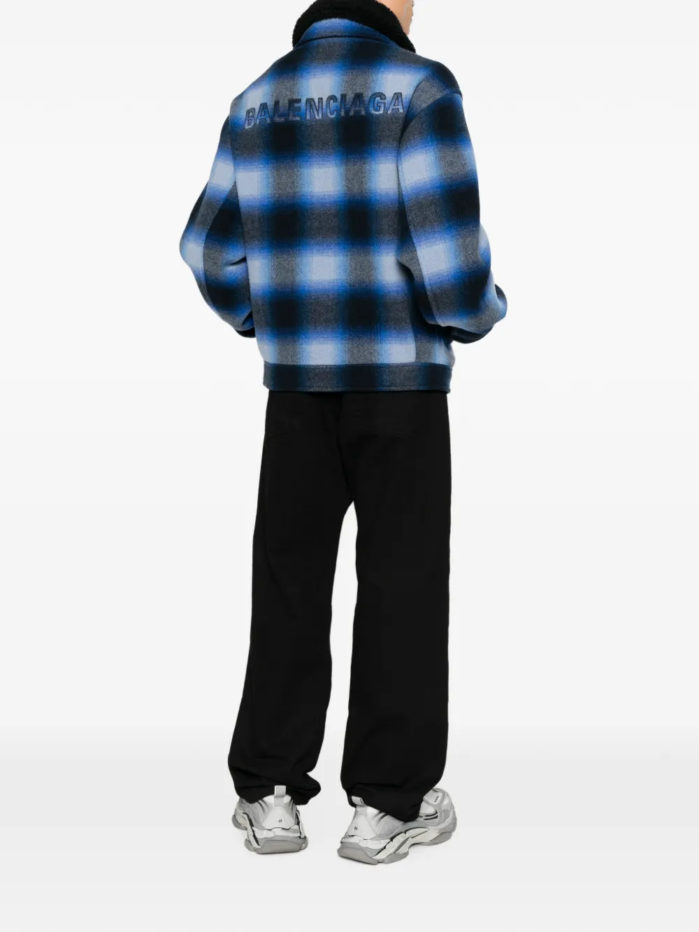 Blue jacket, full body view