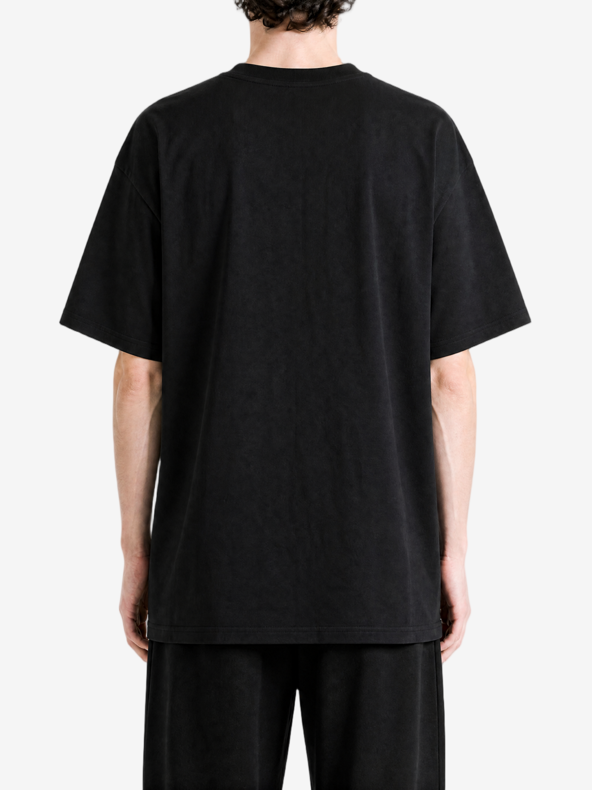 Black t-shirt, full body view
