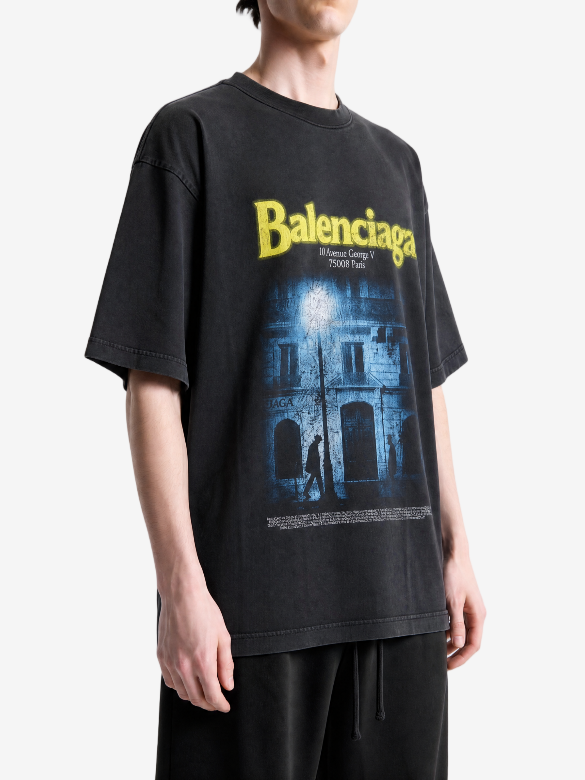Black t-shirt, full body view