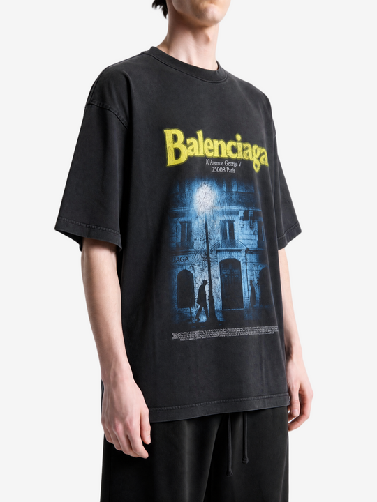 Black t-shirt, full body view