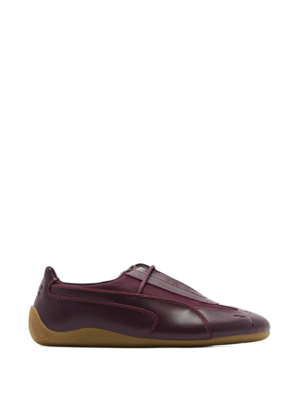 Burgundy shoes, side view