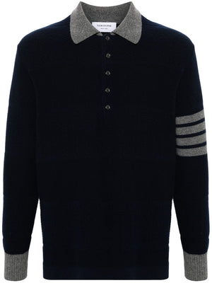 THOM BROWNE - Men Textured Rugby Stripe LS Polo