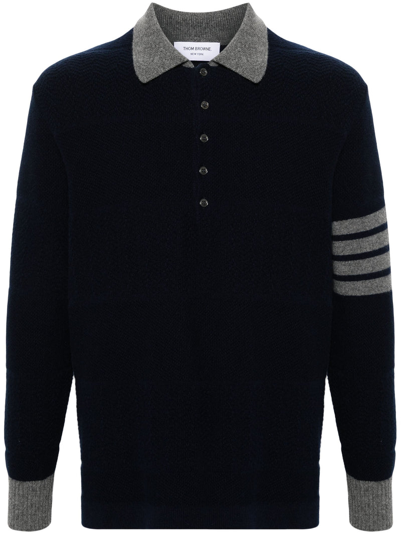 THOM BROWNE - Men Textured Rugby Stripe LS Polo