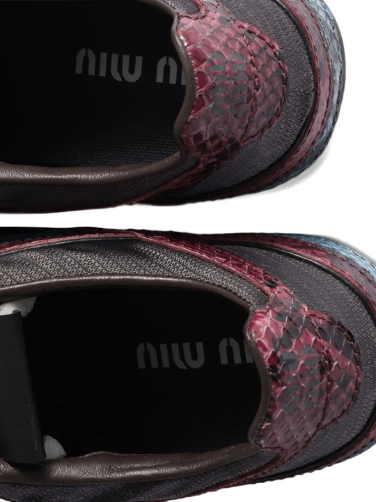 Close up of black sneaker,showing texture of the polyamide fabric