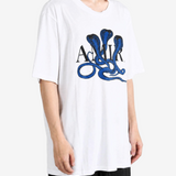 White t-shirt worn by a person, showing the t-shirt fit