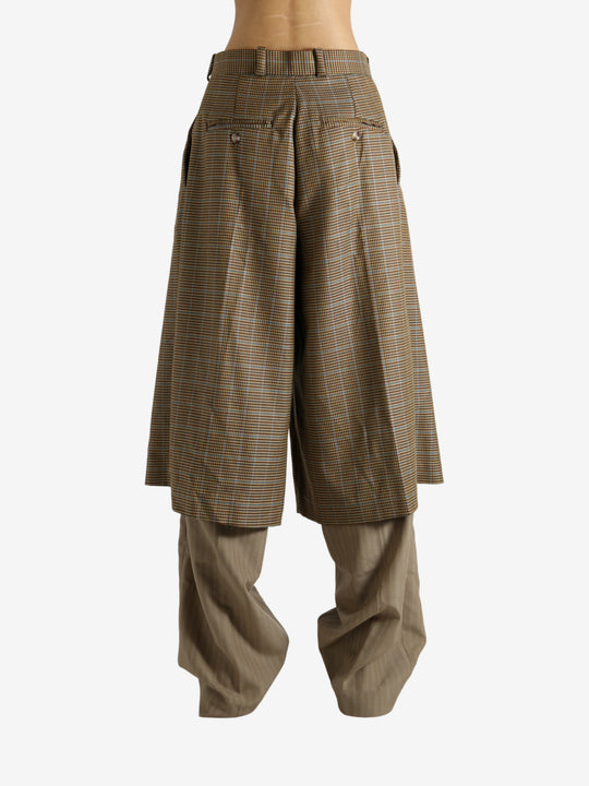Brown pants worn by a person, showing the pants' fit
