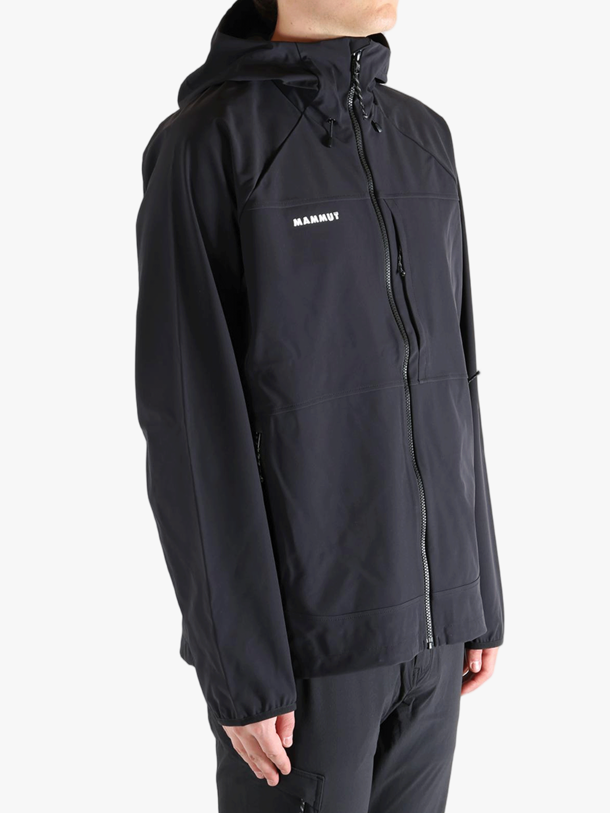 Black jacket worn by a person, showing the jacket's fit