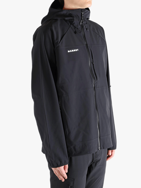 Black jacket worn by a person, showing the jacket's fit