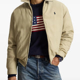 Tan jacket worn by a person, showing the jacket fit