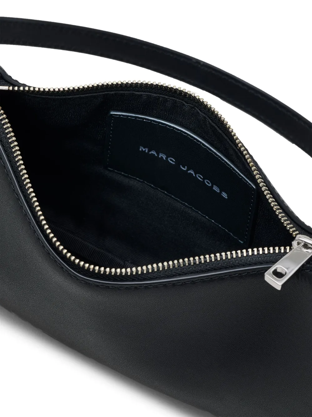 Close up of the black bag, showing texture of the leather fabric