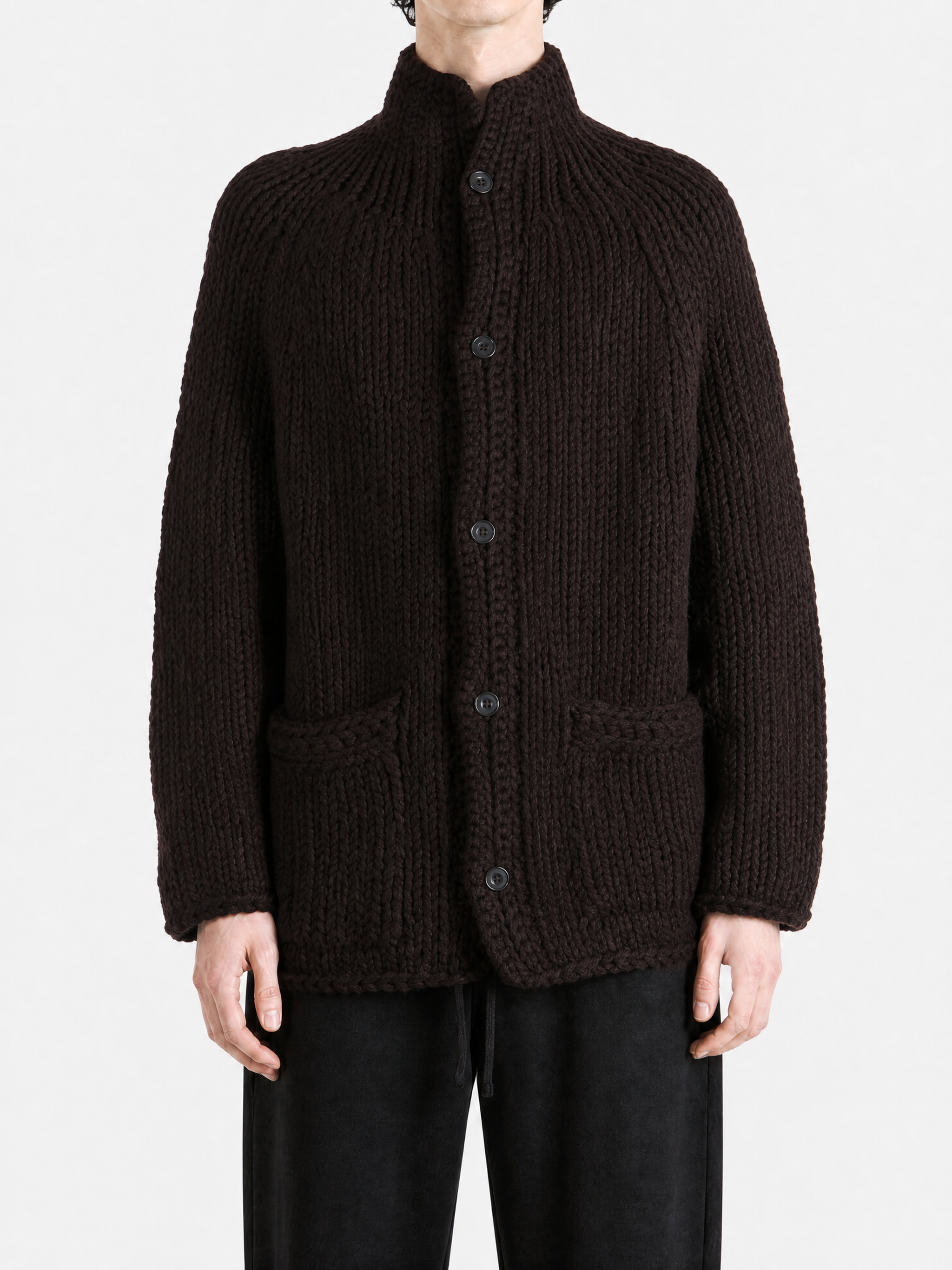 Brown knitwear, full body view