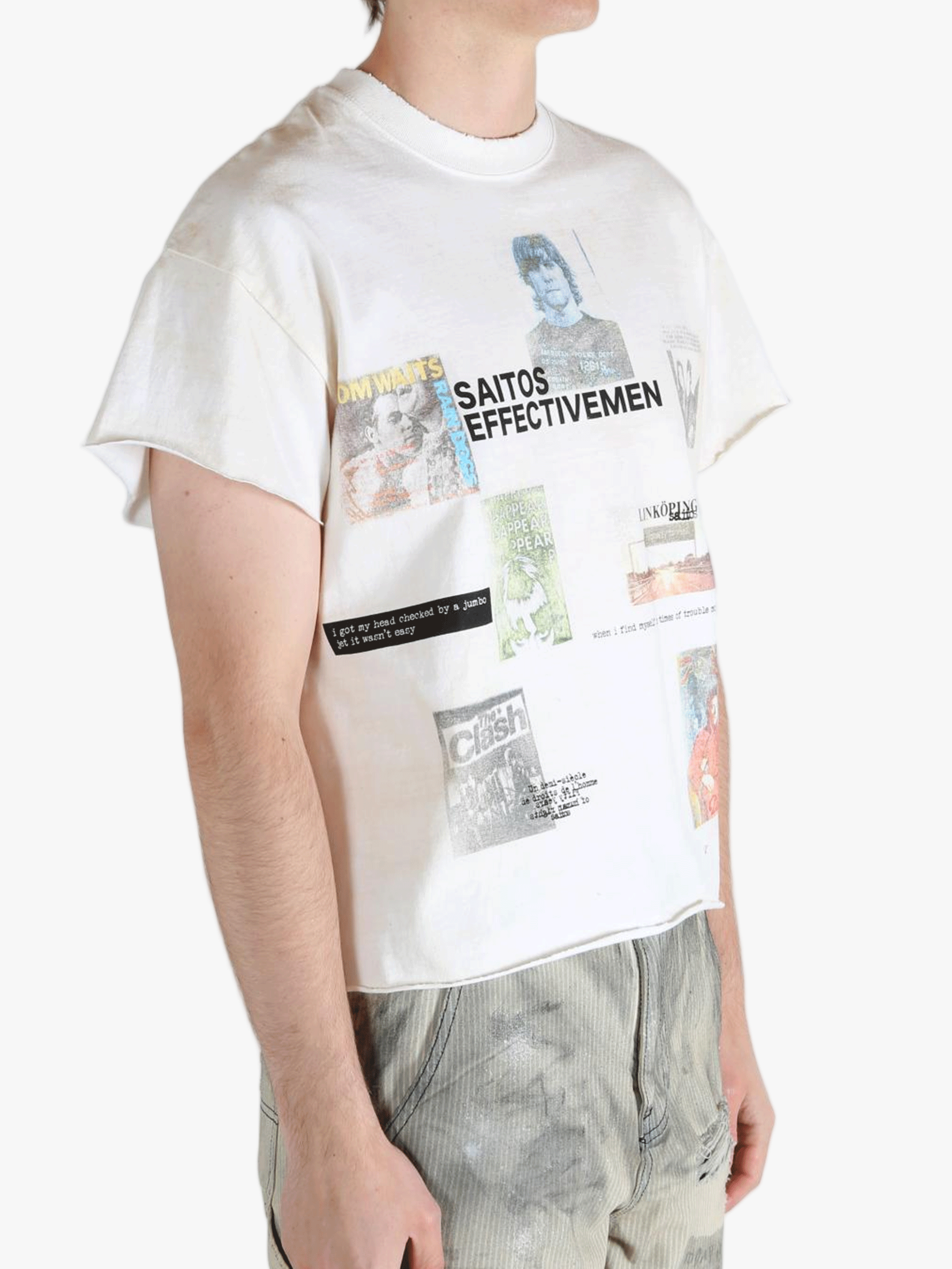 White t-shirt worn by a person, showing the t-shirt's fit