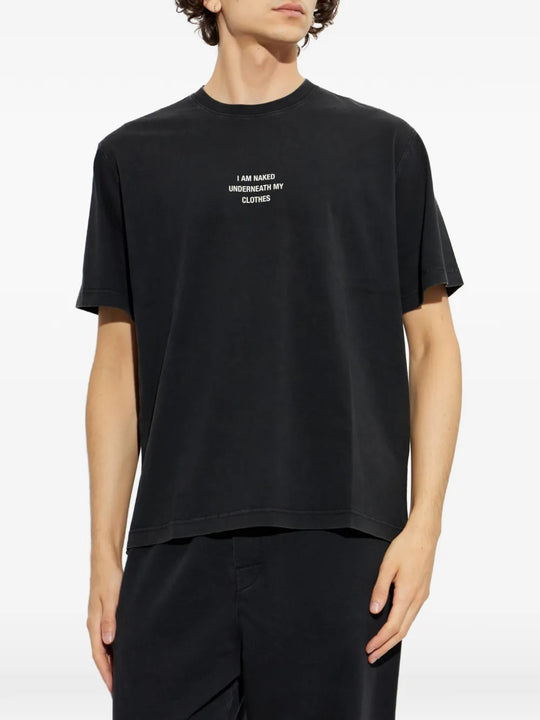Black t-shirt, full body view
