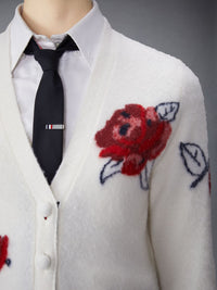 THOM BROWNE - Women Brushed Rose Jersey Intarsia V Neck Cardigan In Merino Wool