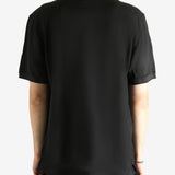 Black T-shirt  worn by a person, showing the T-shirt's fit
