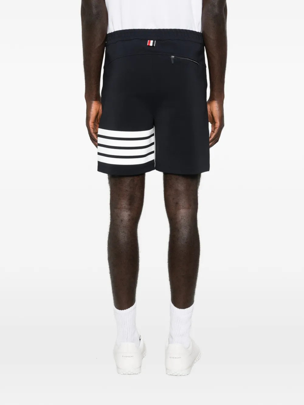 Navy shorts, full body view