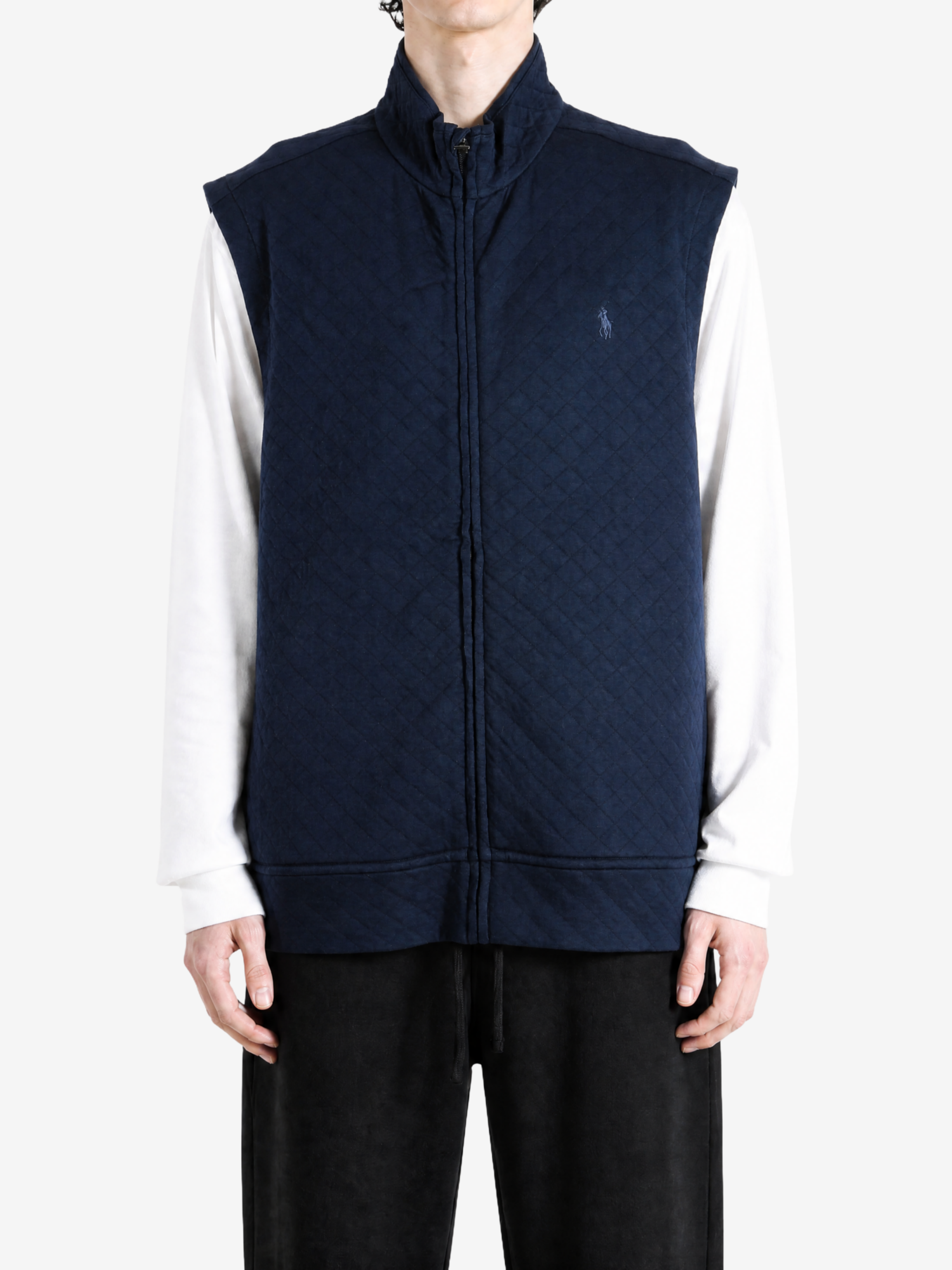Navy jacket worn by a person, showing the jacket fit