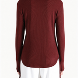 Burgundy top, full body view