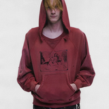 Burgundy hoodie, full body view