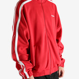 Red jacket worn by a person, showing the jacket's fit