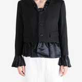 Black jacket worn by a person, showing the jacket fit