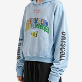 Blue hoodie worn by a person, showing the hoodie fit