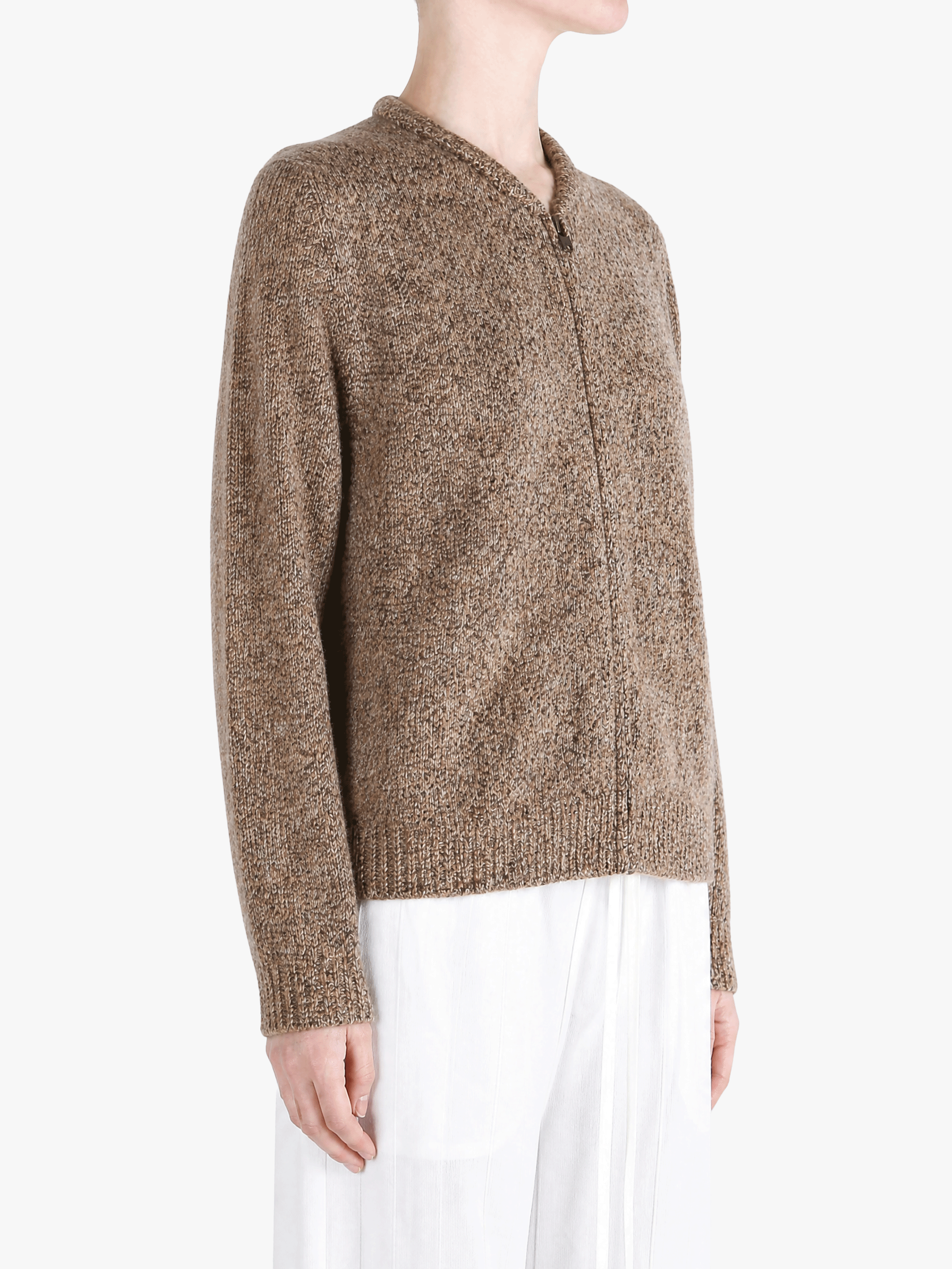 Brown hoodie worn by a person, showing the hoodie fit