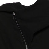 Close up of Black hoodie, showing texture of the 100% cotton fabric