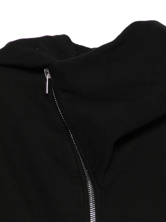 Close up of Black hoodie, showing texture of the 100% cotton fabric